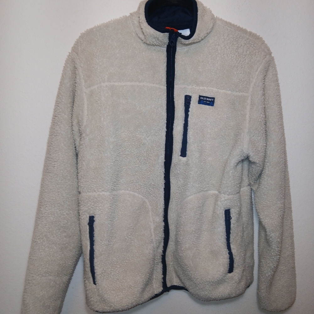 Old Navy Cream Fleece Jacket with Navy Details